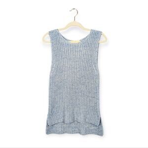 Boston Proper Sky Blue & White Marled High Low Sleeveless Sweater Size M